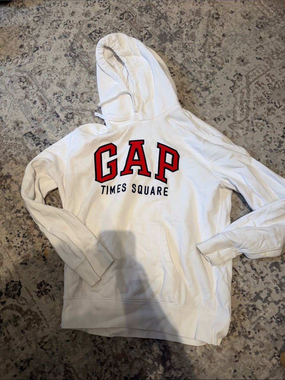 GAP White Hoodie with Red Lettering and Navy Accents
